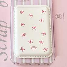 1 Set Korean Ins Girly Minimalist Bow Leather Magnetic Wireless Charging Magsafe Magnetic Card Holder Case Wallet Compatible With Iphone 16 Pro Max/15 Pro, 14/13/12/11
