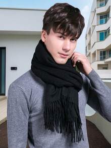 2pcs Black Faux Cashmere Neck Warmer Scarf, Versatile Winter Blanket Scarf, Casual & Elegant, Suitable As Birthday Gift For Men And Women - Multicolor - View 7