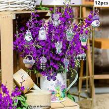 Spring Party Hanging Decorations Set Wooden Flat Dwarf Floral Pendant For Outdoor Garden Party - Violet - View 3