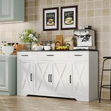 clóset Grande de 55 Pulgadas con Almacenamiento, 4 Puertas y 3 cajones, clóset de Almacenamiento de Cocina, Mesa de bufé para Comedor, Sala de Estar, Estante Ajustable - Blanco - Ver 3