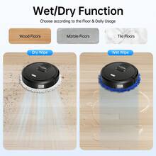 Rainaut Set Of Freestanding ABS Black Round Robot Mopping Cleaner, Intelligent Sweeping Robot Mopping Cleaner USB Rechargeable Dry And Wet Fully Automatic Mopping Machine For For Bedrooms, Living Rooms, Parlors, Studies, Balconies, Kitchens, Etc. It Can Clean Dust, Stains, Pet Hair, Etc. From Wood Floors, Marble Floors, Tile Floors, And Other Various Floors,Black - 黑色 - 查看 4