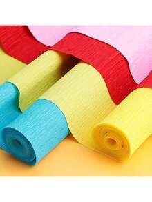 1卷加厚加长花艺皱纹纸，彩色加厚整卷皱纹纸，10根绿色花艺铁丝，适用于制作花朵、折纸和派对装饰，婚礼和派对手工花束材料 - 工艺用品 - 彩色 - 查看 3