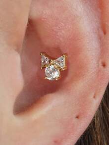 1pc 925 Sterling Silver Flat Bowknot Earrings, Low Allergy Screw Back Earrings, Petite & Delicate, Suitable For Cartilage, Helix And Sensitive Ears