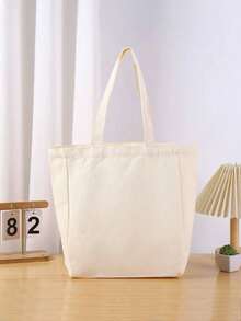 3/1pc Canvas Tote Bag, Thick Durable Daily Commuter DIY Design, Minimalist Elegant Bridesmaid Wedding Gift Bag, Large Capacity Travel Shopping - Beige - View 12