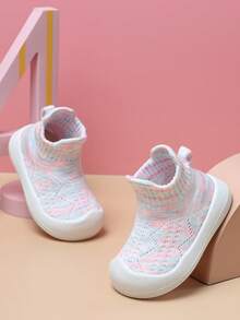 Baby Toddler First Walker Shoes Soft Sole Anti-Slip Knit Sock Shoes Slip-On - Pink - View 6