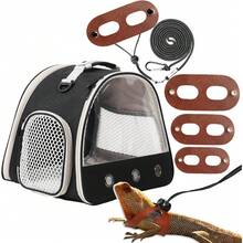 Bearded Dragon Travel Backpack With Harness And Leash Set,Lizard Backpack Travel Carrier,Space Capsule Clear Bubble Window Astronaut Reptile Carrier Backpack, Airline Approved - Black - View 9
