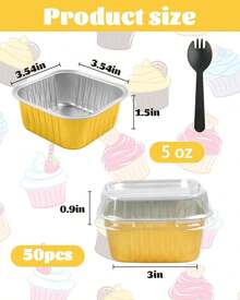 Moldes de papel de aluminio pequeños cuadrados para hornear, 50 unidades, charola desechable con tapa, contenedor para cupcakes, brownies, pasteles de queso, color dorado - Negro - - Ver 12