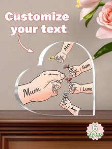 Customized Acrylic Heart-Shaped Keepsake, Personalized Family Gift, Engraved With "Mom" And "Grandma" Names, Decorated With Floral Patterns And Red Roses, Precious Memento, Gift For Grandma,Home Decor Living Room, Minimalist Modern - Flower - View 3