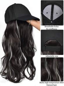 20 Inches Long Fluffy Wavy Curly Wigs With Hat Baseball Cap Seamless Connection Hair Extensions For Women Synthetic Natural Fake Hairpiece Adjustable Hat Wig - Multicolor - View 5