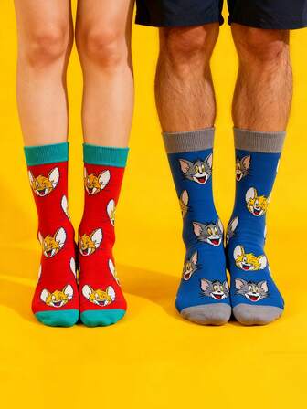 Warner Bros TOM & JERRY 1/2/4 Pairs Assorted Colorful & Fun Pattern Comfortable Mid-Calf Socks, Unisex, Suitable For All Seasons
