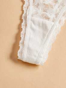 1pc Women's Sexy Lace Thong Panty With Big Bow - White - View 2