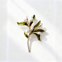 Light Luxury Pearl Brooch Olive Branch Corsage Simple Elegant Green Leaf Pin Brooch - 金色 - 查看 6