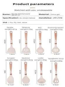 Set da 12 pezzi di utensili da cucina in silicone, comprende cucchiai per minestra, padelle e palette. Le palette in silicone hanno manici con disegno a diamante e sono resistenti alle alte temperature. - Stesso stile, più colori - Visualizzare 2