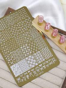 1件可爱蝴蝶结图案美甲模板，节日美甲印花板，DIY美甲沙龙设计礼品美甲配件工具，美甲印花 - 彩色 - 查看 2