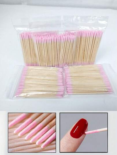 300/200/100pcs Cotton Tipped Wooden Nail Sticks, Nail Cleaner, Nail Polish Remover, 10cm, Nail Art Tools, Back To School, Nails, Nail Art Tools (For Fake Nails), Approx. 100pcs/Pack Double-Ended Nail Polish Remover Sticks, Small Double-Ended Eyebrow Makeup Remover Tools, 1/2/3/4/5/10/20pcs/Pack (Packaging)
