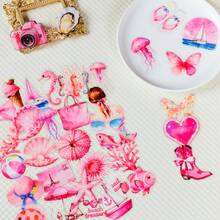 56PCS Pink Transparent Stickers, Vinyl Aesthetics Stickers For Scrapbooking, Diary, Laptop, Bumper, Skateboard, Water Bottle, Computer, Phone, Cartoon, Hard Hat, Car Stickers And Decals, Birthday Gifts, Back To School - Multicolor - View 10