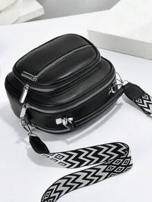 Bolsa Feminina Preta - Mini Bolsa Transversal Com Alça De Ombro Removível, Bolsa Tote Casual, Design Com Zíper Duplo E Alça De Ombro Removível. - Preto - Ver 2