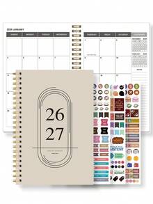 BUBU 1本2026-2027年周计划/月计划笔记本，螺旋装订，每日日程安排/学术预约记录本，提升效率，适合家庭、学校和办公室使用，A5尺寸，返校用品