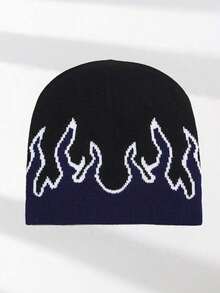 1pc Men's Unique Y2K Fire Pattern Knitted Beanie Hat, Suitable For Autumn/Winter Warmth And Casual Outfit Winter Hat Fall Outfit - 彩色 - 查看 4