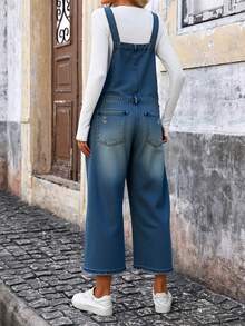 Recasual Women's Shoulder Strap Jeans, Solid Color Denim Pants, Mid Waist Slightly Elastic, Slim Fit And Slimming, Suitable For All Seasons, Paired With Distressed Craftsmanship, Fashionable And Youthful, Suitable For Back To School Season, Retro, Rebellious Girls, Sweet Girls, Street, Work, Travel, Daily Leisure, Datingclothing, Comfortable Women's Autumn And Winter Clothingchristmas Outfit Women, Y2k Clothes, Tall Birthday Outfits For Women Going Out - 淺藍 - 查看 3