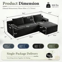 96" Sectional Couches For Living Room Cloud Couch Sofa With L-Shape Upholstered Boneless Couchs Modern Modular Sectional Couch With Chaise (Green, 96" W+Right Facing Chaise+2Seaters) - màu đen - Xem 2