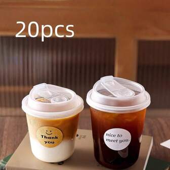 1pc/20pcs Insulated Plastic Cup With Lid, Leak-Proof Design (Random Sticker Styles), Suitable For Milk Tea, Coffee, Juice And Other Beverages. Great For Takeout From Beverage Shops Or Homemade Drinks. U-Shaped Cup, Stylish And Practical.