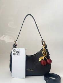 2026新款时尚经典百搭字母图案纯色PU材质单肩包，适合购物，Y2K风格腋下包，时尚女孩手提包 - 黑色 - 查看 8