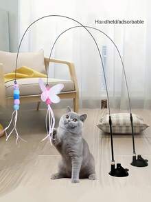 1 pieza Juguete interactivo de varilla para atraer gatos, repuesto de plumas artificiales y campanas para productos atrapadores de mascotas, adecuado para ejercicio y entretenimiento de gatos, varilla de juego manual, con varios insectos para reemplazar el cabezal - Multicolor - Ver 13