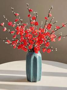 6/10/8pcs Artificial White Snow Plum Blossom, Fake Mulberry, Plastic Material, Suitable For Bedroom, Wall, Home, Hotel, Office, Wedding, Party And Garden Decoration, Can Also Be Used As Centerpiece Decoration, Room Decor, Home Decor, Autumn Decor, Wedding, Bedroom Decor, Wall Decor, Wedding Decoration, Room Decor, Home Decor, Autumn Home Decor, Wedding Decor, Wedding Decoration, Autumn Home Decor - Red - View 13