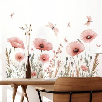 Pink Large Dragonfly Wall Sticker, Bedroom Living Room Background Wall Art Home Decor, Self-Adhesive Wallpaper