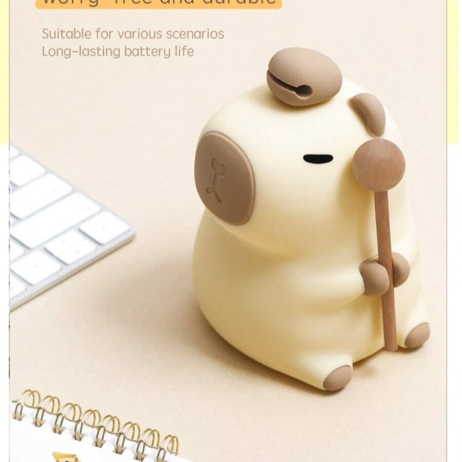 可爱水豚LED小夜灯，萌宠小夜灯，硅胶护理灯，可调光触控Type-C灯，LED软萌床头灯，趣味礼物，小夜灯，可调光硅胶触控床头灯，带定时器，USB充电小夜灯