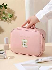 大容量双层化妆包，信封式化妆包，PU皮革防水化妆包，化妆品收纳包，轻便洗漱化妆包，带隔层的大容量洗漱包 - 粉色 - 查看 5