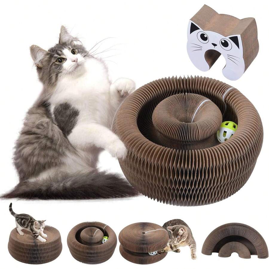 Kitty Kurlz Indoor Cat Toy, Cat Paw-Shaped Accordion Cat Scratcher With Bell Ball & Magnetic Design, Made Of Corrugated Cardboard And Sturdy - Một cỡ - Xem 1