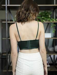 Satin Glow Longline Bralette – Effortless Elegance - EMERALD - View 4
