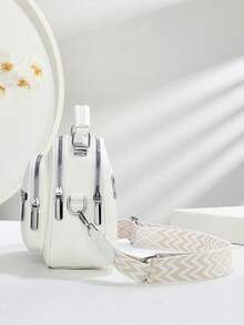 Túi xách nữ da thật màu trắng - Túi đeo chéo mini có dây đeo vai tháo rời, túi tote thông thường, thiết kế khóa kéo đôi, có dây đeo có thể tháo rời. - trắng - Xem 7