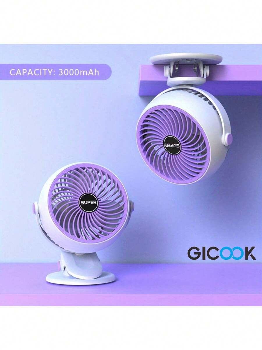 GICOOK Portable USB Mini Fan Circular Clip-On Desktop Quiet Charging Electric Fan For Home Kitchen Outdoor Camping Dorm Office Air Circulator