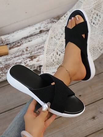 Women's Summer New Fashion Versatile Comfortable Criss-Cross Open Toe Minimalist High-End Style Suitable For Outdoor Activities And Walking, Platform Wedge Sandals