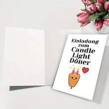 1 张创意烛光晚餐邀请卡，印有德语短语“烛光晚餐”和一个微笑的土豆卡通形象 - 非常适合浪漫约会之夜、美食主题派对，并附有德语短语示例。尺寸：12x17厘米/4.72x6.7英寸。 - 彩色 - 查看 4
