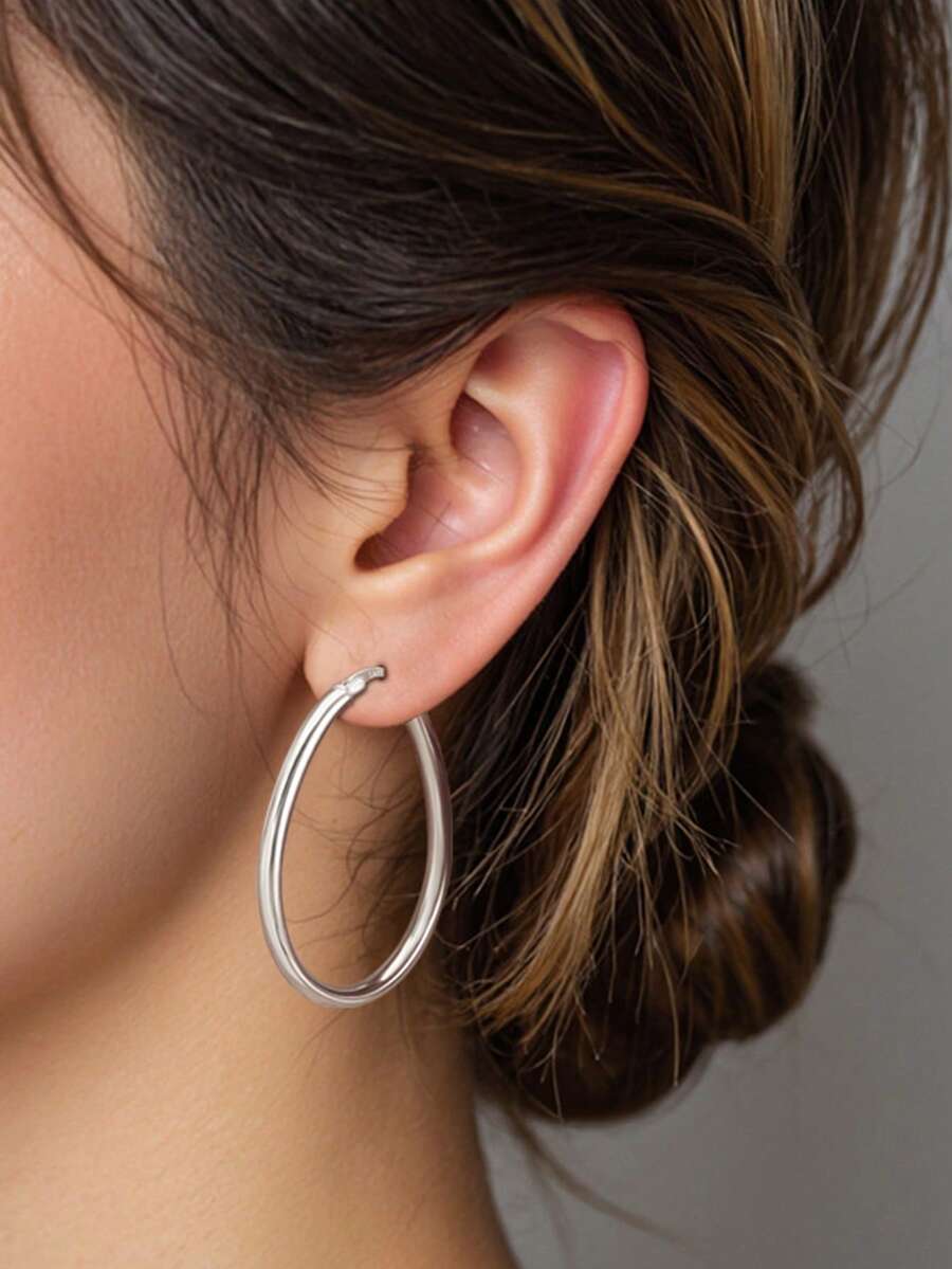 1 Pair S925 Sterling Silver Hollow Water Drop Earrings, Minimalist Fashion Versatile Exaggerated Personalized Silver Hoop Earrings, Low-Key Elegant Generous Gift For Mother, Girlfriend, Best Friend, Birthday, Daily Wear