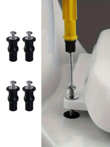 2/4pcs Toilet Seat Fixing Screws - Rubber Expansion Bolts, Metal Structure, Black Rubber Head, Firm Grip, Scratch-Resistant, Easy Installation, Suitable For Home Upgrade And Modern Bathroom Design, Toilet Seat, Practical Bathroom Accessory, Scratch-Resistant Screws