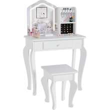 Niños vanidad con espejo iluminado y organizador de joyería de 2 niveles, mesa y silla de vanidad para niños pequeños, juego de maquillaje para niñas - Blanco - Ver 6