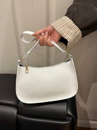 2025 Spring/Summer New Fashion Simple Shoulder Bag For Women, Casual Commuter Underarm Bag, White Solid Color Handbag, Suitable For Daily Use, Dating, Gifts For Ladies, Teens, College Students, And Office Workers