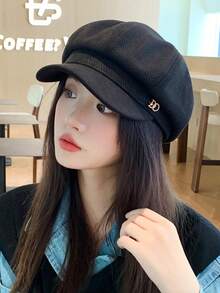 1顶女士帽子，DO水钻字母时尚甜美复古贝雷帽，多功能户外休闲短檐帽，轻便透气遮阳帽，适合日常和假日佩戴