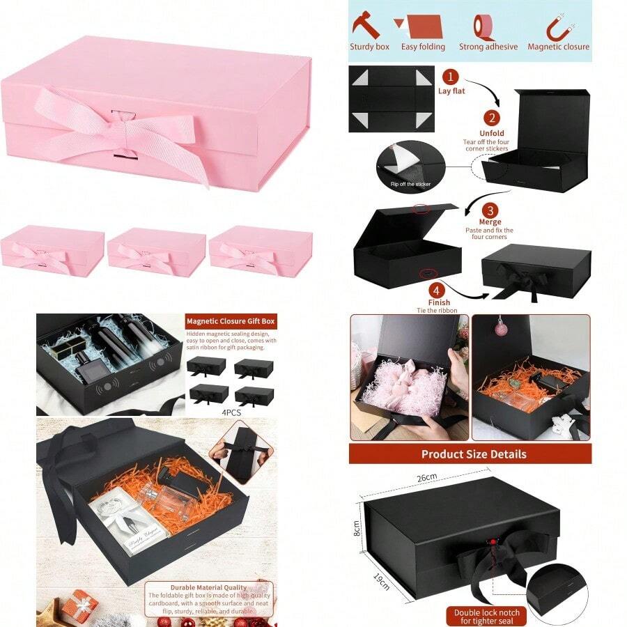 New 4 PCS Gift Boxes Magnetic Closure Collapsible Gift Boxes For Gift Packaging Rectangle Gift Box For Mother's Day Weddings Birthdays Gifts Large Capacity Solid Color Gift Box With Ribbon PK - PK - View 1