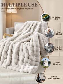 1pc Faux Rabbit Fur Plush Blanket, Ultra Soft Fluffy And Warm, Bedroom Decor, Room Decor, Cozy Healing Style Throw, Lightweight Versatile Bedding For Bedroom/Living Room/Sofa, Easy Care, Office Siesta Small - White - View 7