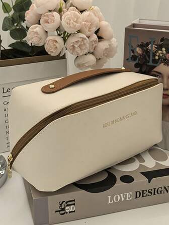 PU Leather Cosmetic Bag, Double-Layer Travel Cosmetic Bag, Large-Capacity Cosmetic Storage Bag, Multi-Functional Waterproof Toiletry Bag, Portable Travel Bag, Suitable For Travel, Bathroom, Beach, Cruise Ship, Flight, Outings, Parties, Back To School, Dressing Table, Dormitory, Etc. A Great Gift For Ladies, Birthday Gift, Souvenir, Christmas Gift, Halloween Gift, Autumn Decoration, Bedroom Decoration.