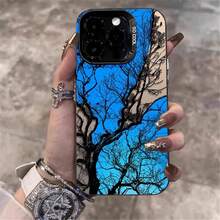 Dual Design Case Green Ombre with Be Extremely Wealthy Slogan & Blue Beige Bare Tree Art Shockproof Cover for 15/14/13 Pro Max Stylish Protective Shell with Two Trendy Styles funda dual degradado verde con frase Be Extremely Wealthy y arte de árbol minimalista carcasa anticaídas para iPhone 15 14 13 Pro Max regalo motivacional Christmas navidad - Negro - Ver 3
