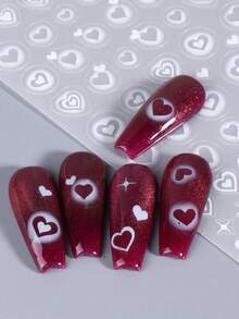 2pcs 3D Airbrush Heart Nail Stickers, Valentine's Day White Heart Star Nail Art Decals, Elegant Decoration Tips, DIY Manicure Accessories Tools, Nail Supplies Nails - White - View 4