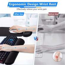 Keyboard Wrist Rest, Memory Foam Keyboard Wrist Rest, Smooth Fiber Keyboard Wrist Rest, Ergonomic Keyboard And Mouse Pad Set, Easy To Type, Relieves Hand Friction And Discomfort, Suitable For Laptops, Office, Study And Gaming, And Home Use. - Black - View 3