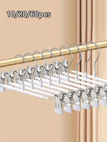 60 piezas/20 piezas/10 piezas/5 piezas Perchas para pantalones de alta resistencia con pinzas antideslizantes - Organizador de armario ahorra espacio, pinzas para pantalones revestidas, pinzas para faldas, perchas para ropa de acero inoxidable, excelentes para baño, dormitorio, armario y dormitorio